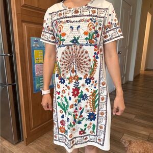 Tory Burch Peacock Print T-Shirt Dress Pristine Condition Size Small